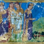 Imagen de la emperatriz Helena y su invención de la Vera Cruz en un manuscrito bizantino del siglo IX.