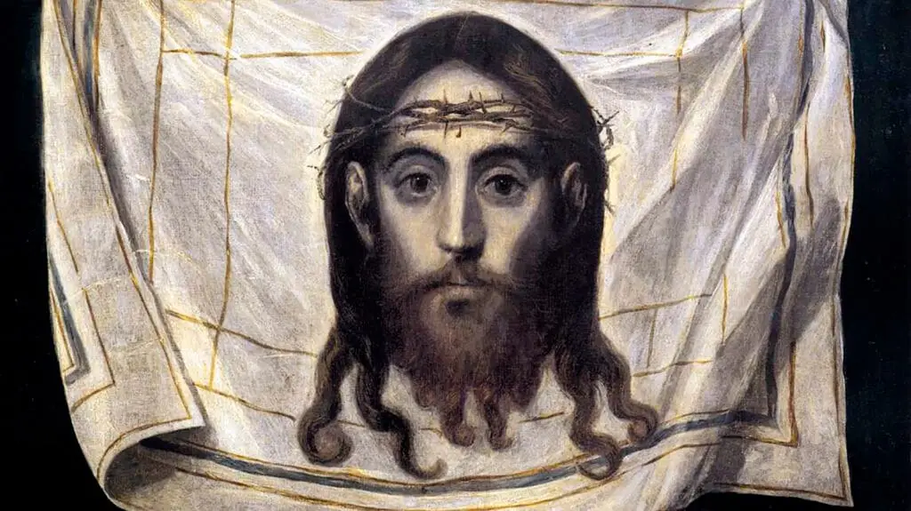 Velo de la Verónica pintado por El Greco con el rostro de Cristo impreso en el paño.