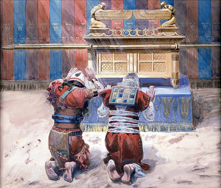 Moisés y Josué ante el Arca de la Alianza en el Tabernáculo, obra de James Tissot.