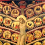 Árbol de la Vida de Pacino di Bonaguida, con Cristo crucificado en el centro y escenas de su vida en las ramas.