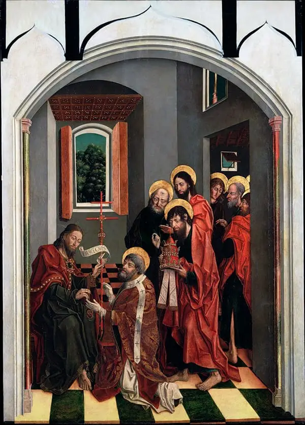 Entrega de las llaves a San Pedro, tabla atribuida a Fernando Gallego procedente del retablo de Ciudad Rodrigo.