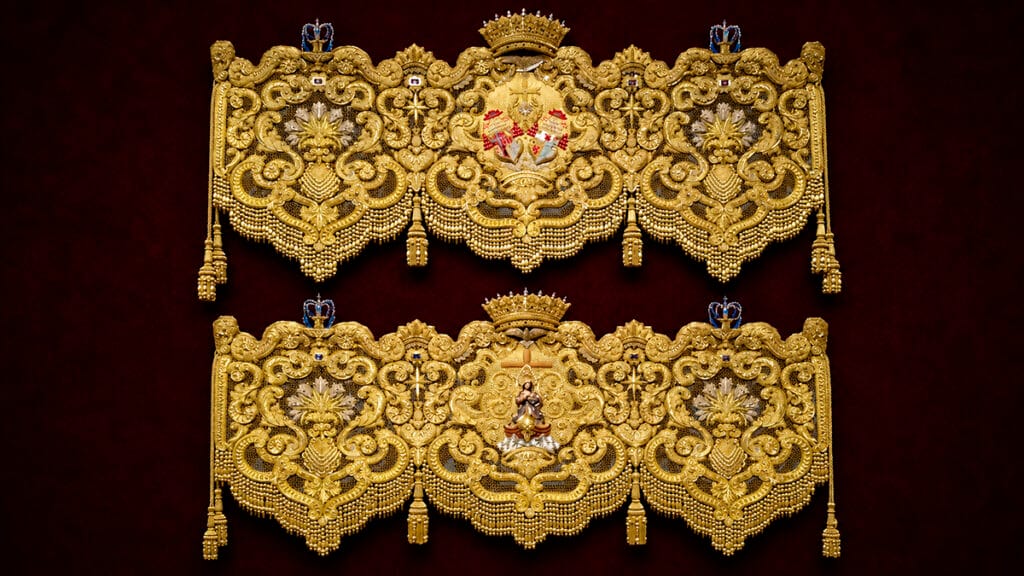 Detalle de las bambalinas del paso de palio de la Virgen de la Consolación de la Hermandad de la Sed de Sevilla.