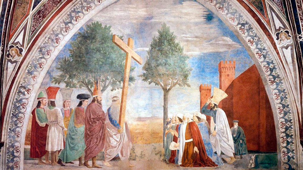 Exaltación de la Vera Cruz representada por Piero della Francesca.