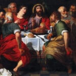 Representación pictórica de la Última Cena con Cristo y los apóstoles reunidos en torno a la mesa.