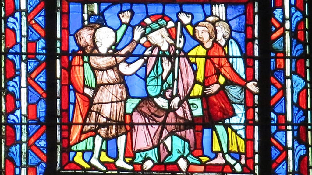 Vidriera de la Sainte-Chapelle con la escena de Cristo coronado de espinas.