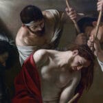 Cristo coronado de espinas en una pintura de Caravaggio sobre la burla de los soldados.