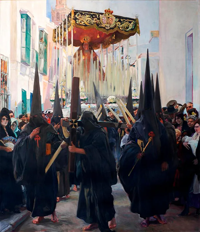 Pintura Sevilla. Los nazarenos, de Joaquín Sorolla, perteneciente a la serie Visión de España.