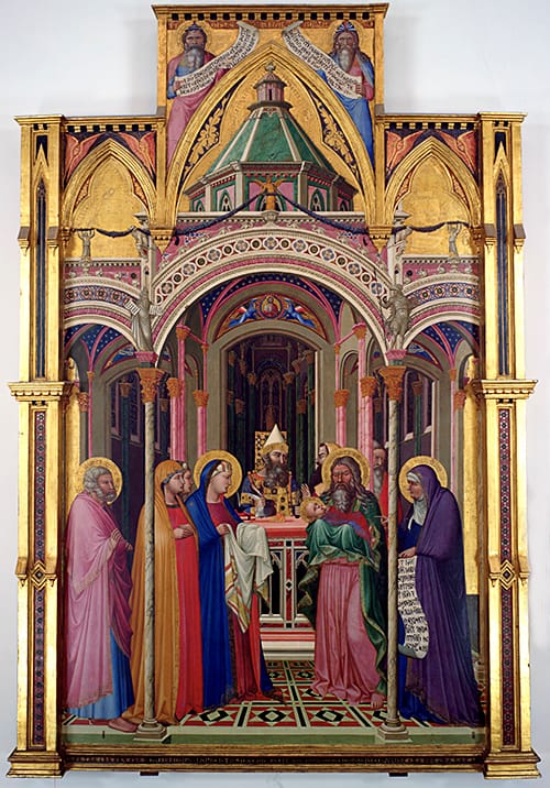 Pintura medieval de la Presentación del Niño Jesús en el Templo.