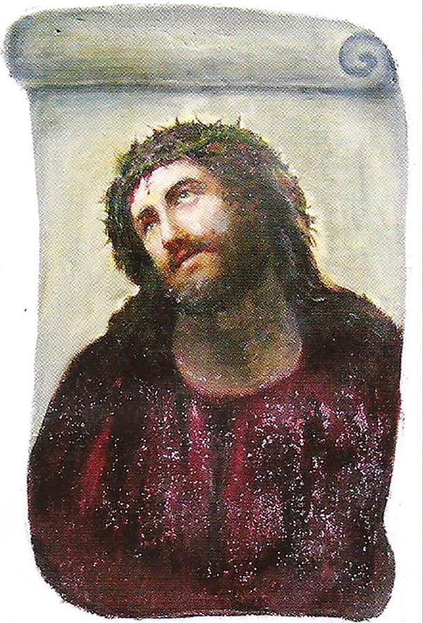 Fresco original del Ecce Homo pintado por Elías García Martínez en Borja.