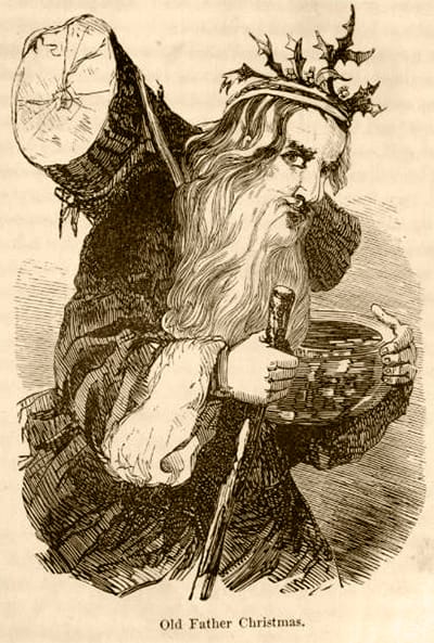 Ilustración antigua de Father Christmas, personaje barbudo con aire festivo.