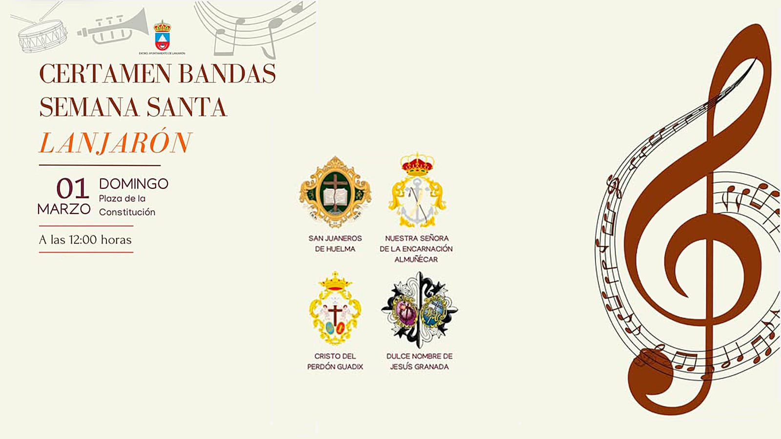 Cartel del Certamen de Bandas de Semana Santa en Lanjarón (1 de marzo, 12:00 h)