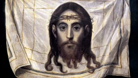 Velo de la Verónica pintado por El Greco con el rostro de Cristo impreso en el paño.