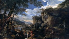 San Juan Bautista bautiza a Cristo en el río Jordán, pintura de Salvator Rosa.