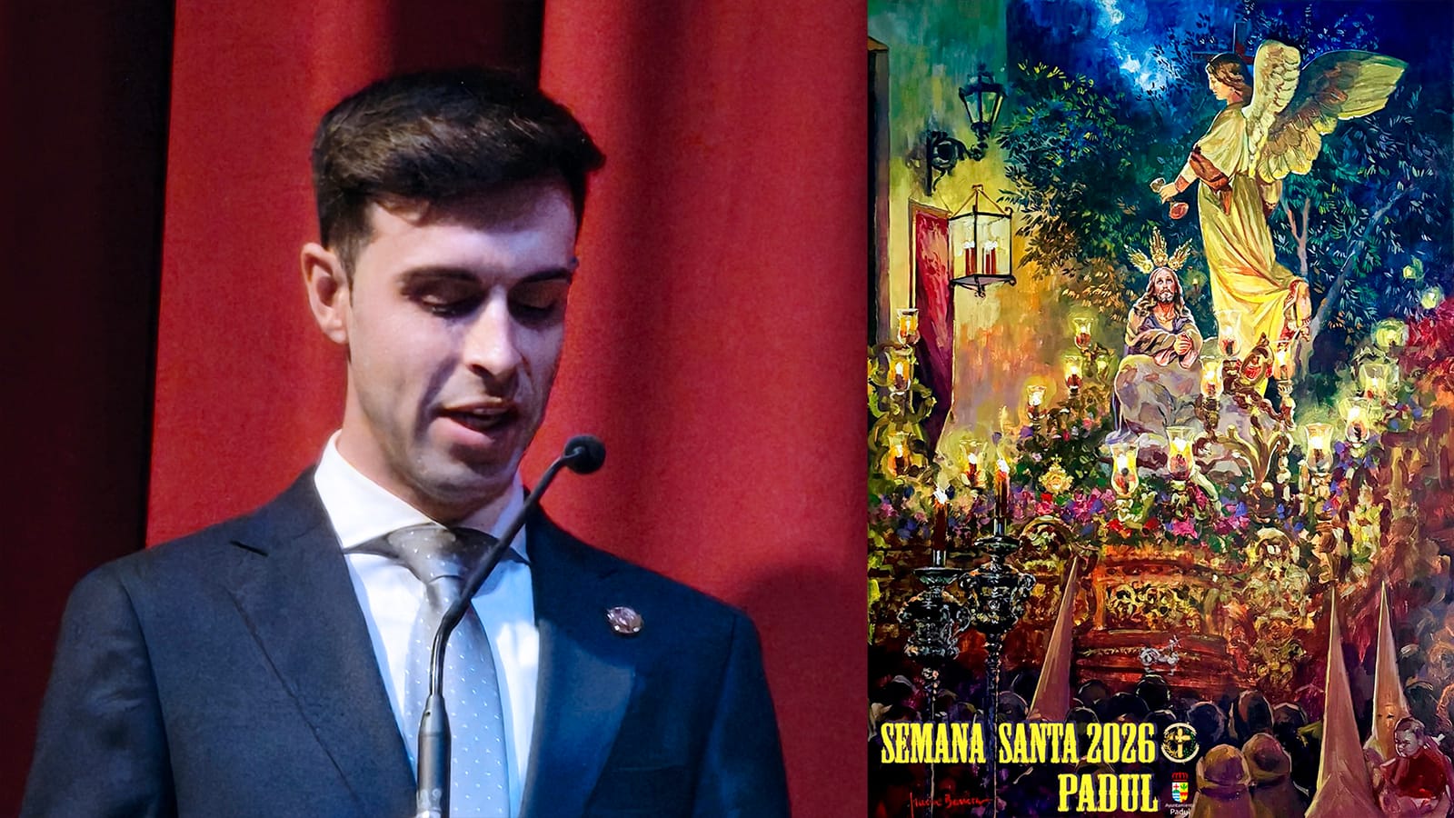 José Moya Muñoz, presentador del Cartel de la Semana Santa de Padul 2026 con la escena de la Oración en el Huerto.