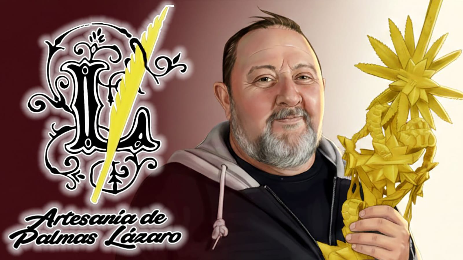 Lázaro Martín Romera sosteniendo una palma blanca elaborada artesanalmente.